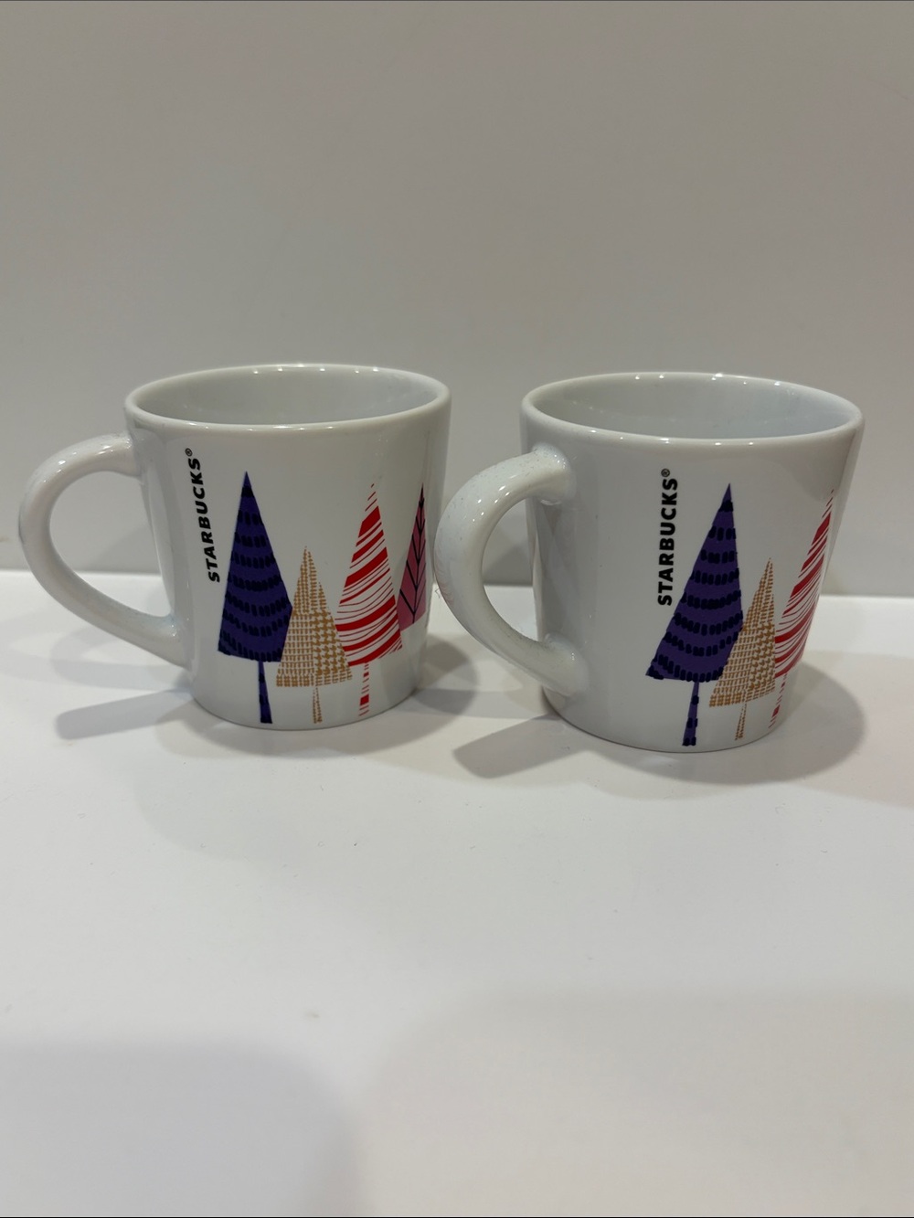 Starbucks 3oz Demitasse Espresso Min Mugs Colorful Christmas Trees Set of 2